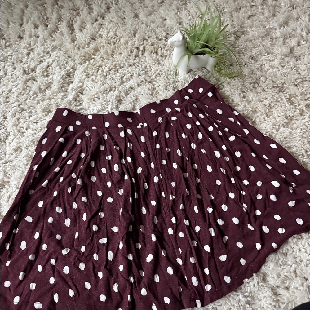 ASOS Maroon Skater Skirt with White Polka Dots